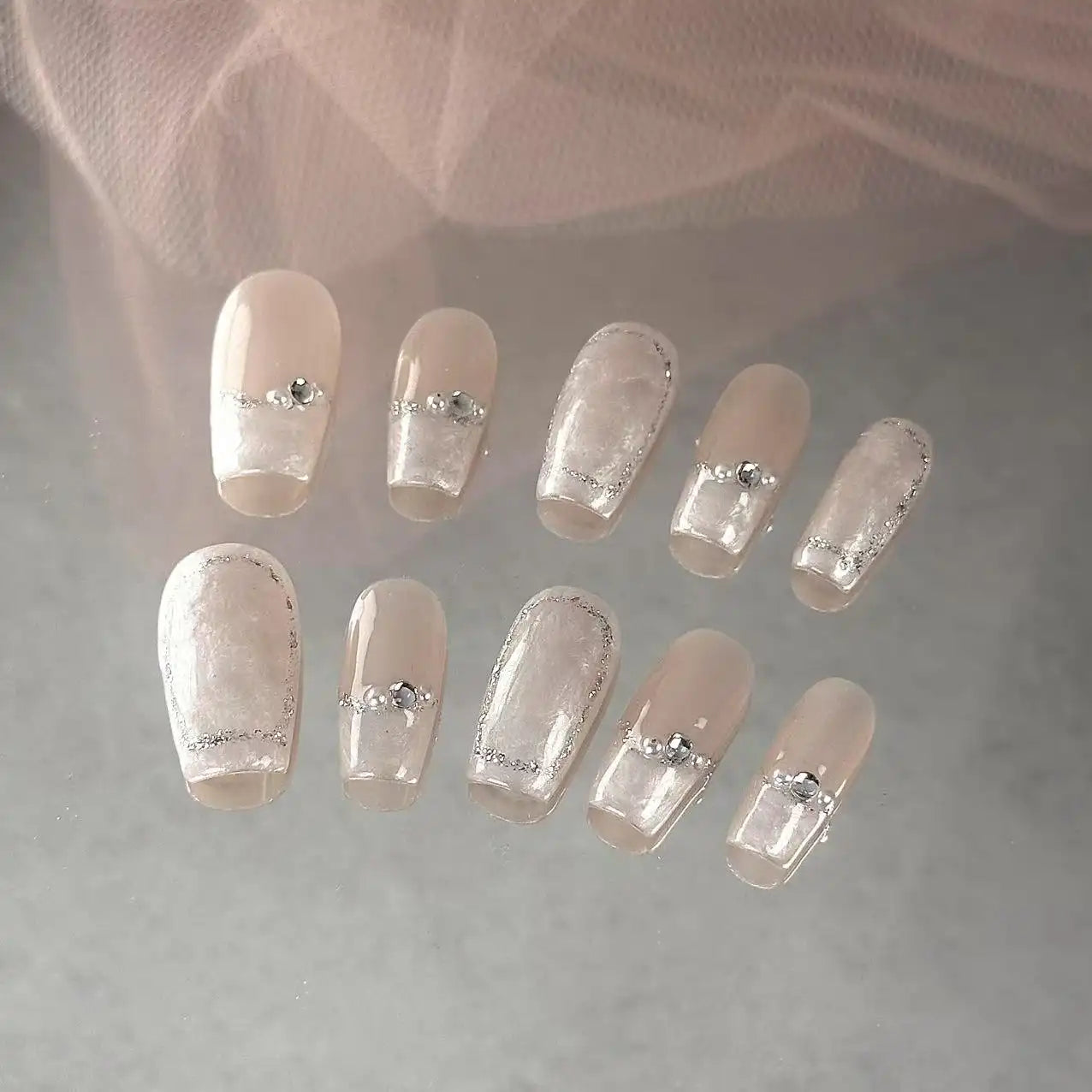 Nude Pink Marble French Press On Nails