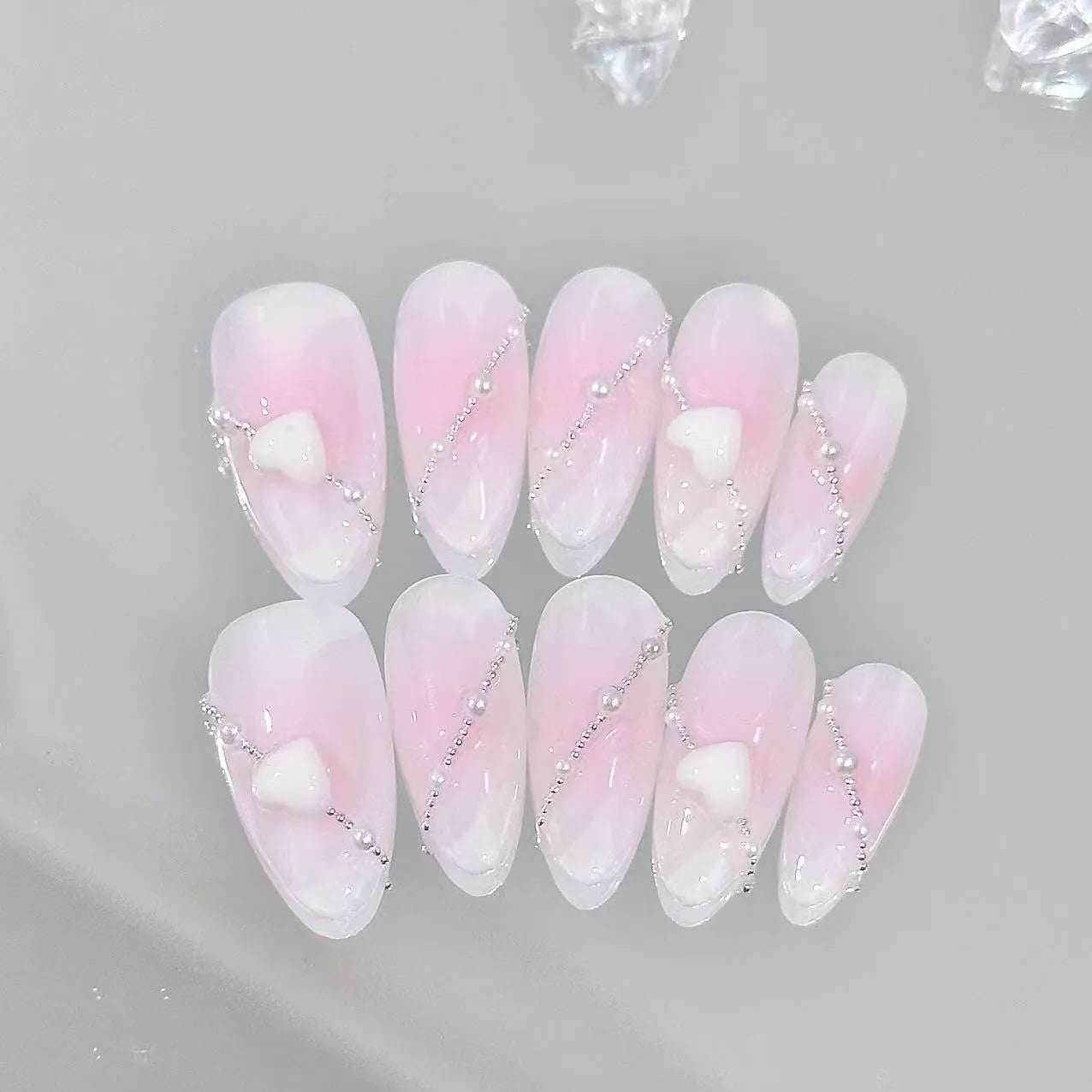 Blush Heart Necklace Long Press On Nails