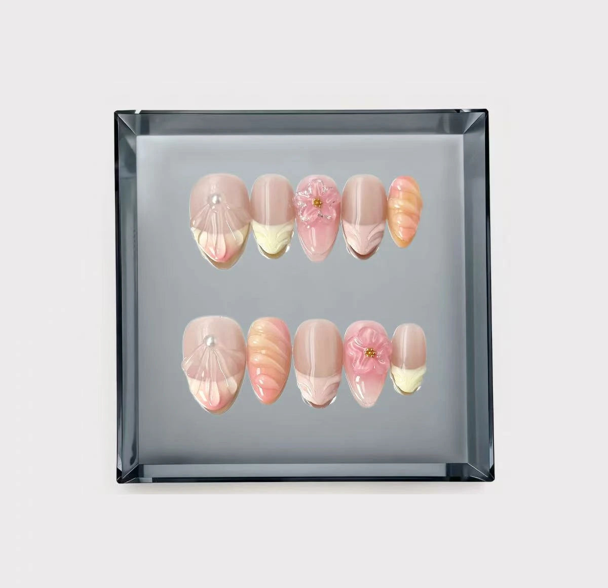 Pastel Shell Blossom Short Press On Nails