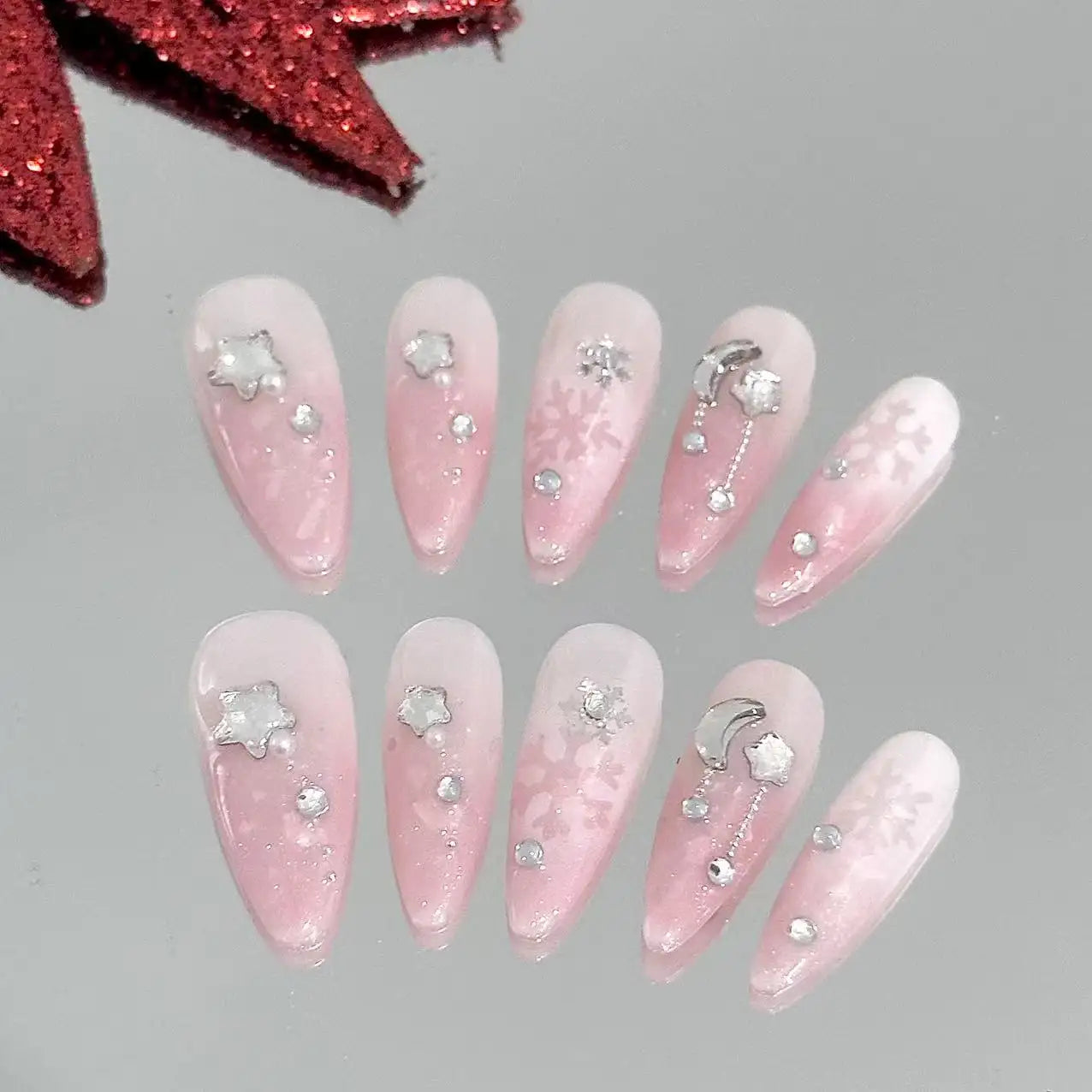 Snowy Pink Press On Nails