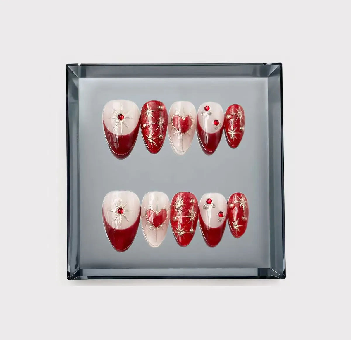 Crimson Heart and Starburst Press On Nails