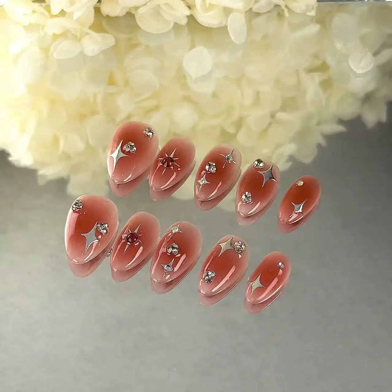 Starry Ruby Press On Nails