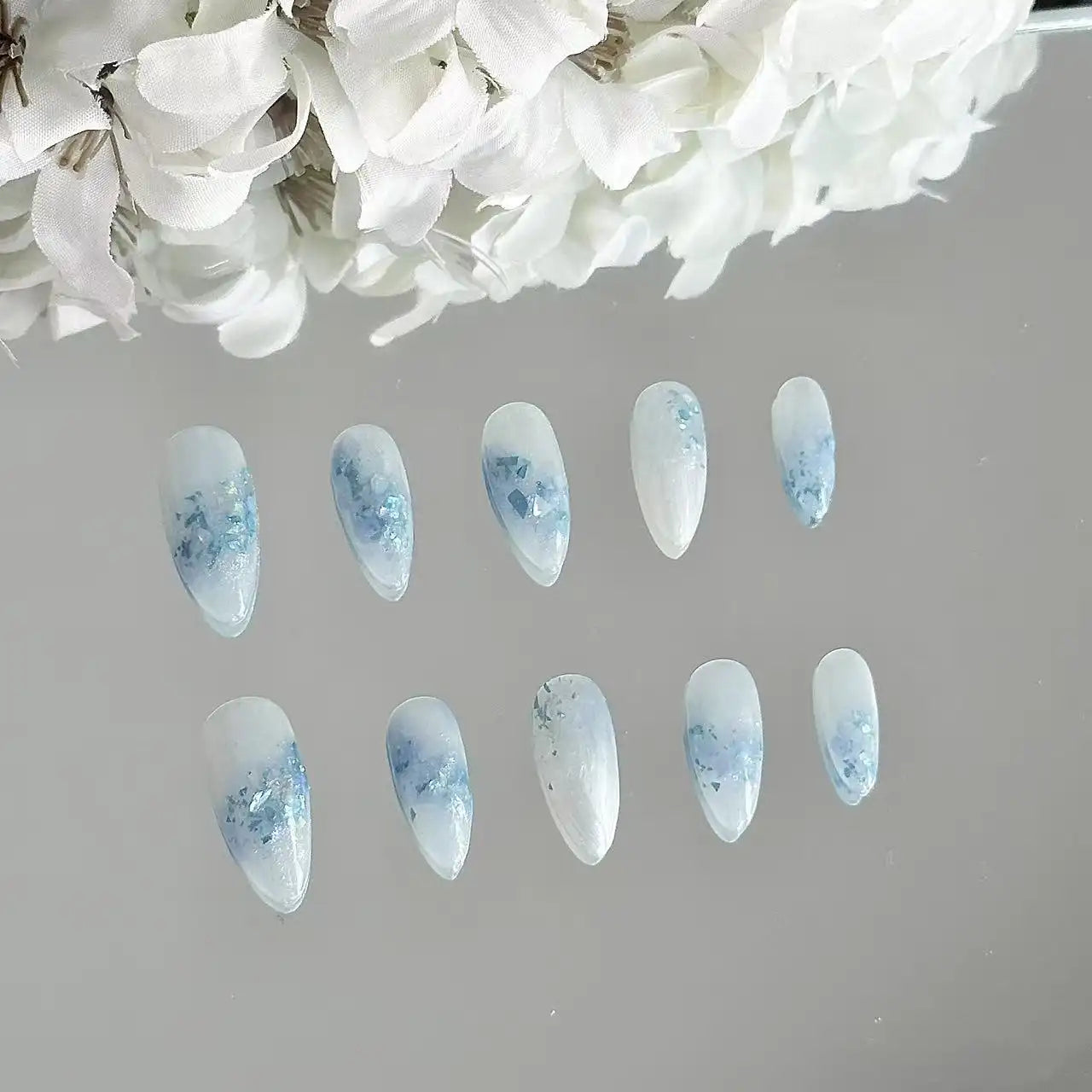 Blue Glowy Ombre Long Press On Nails