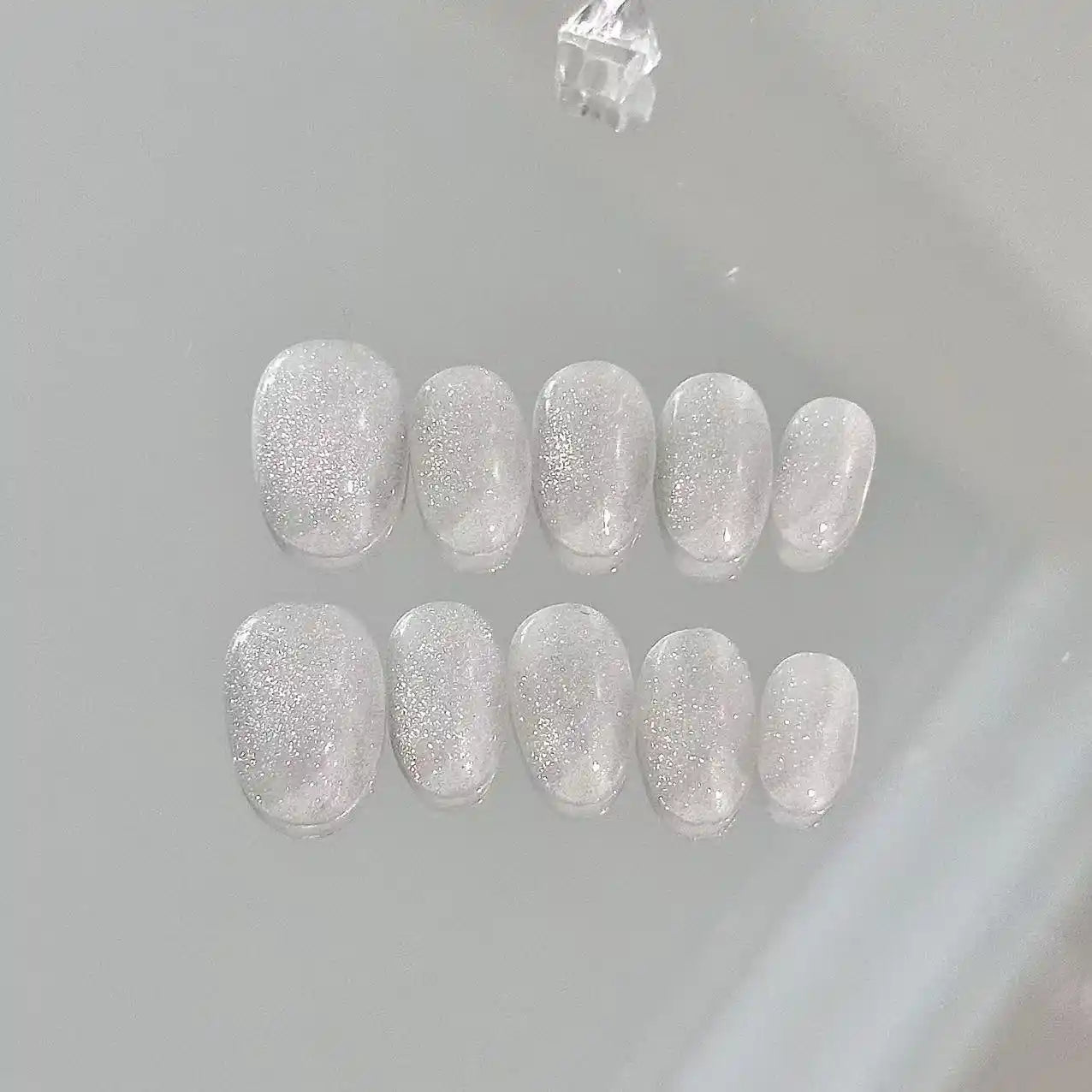 Crescent Cat Eye Silver Long Press On Nails