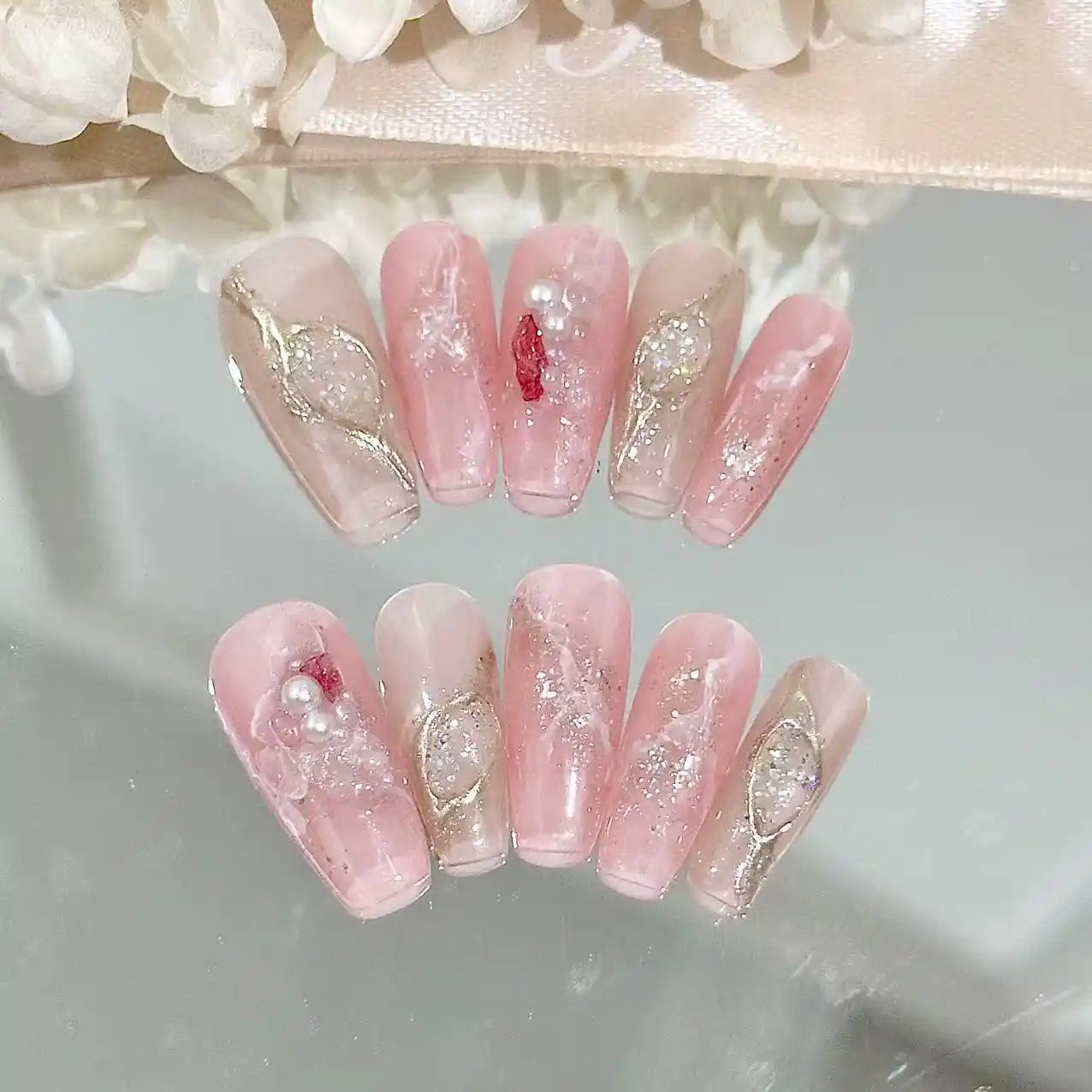 Pink Lake In Dusk Press On Nails