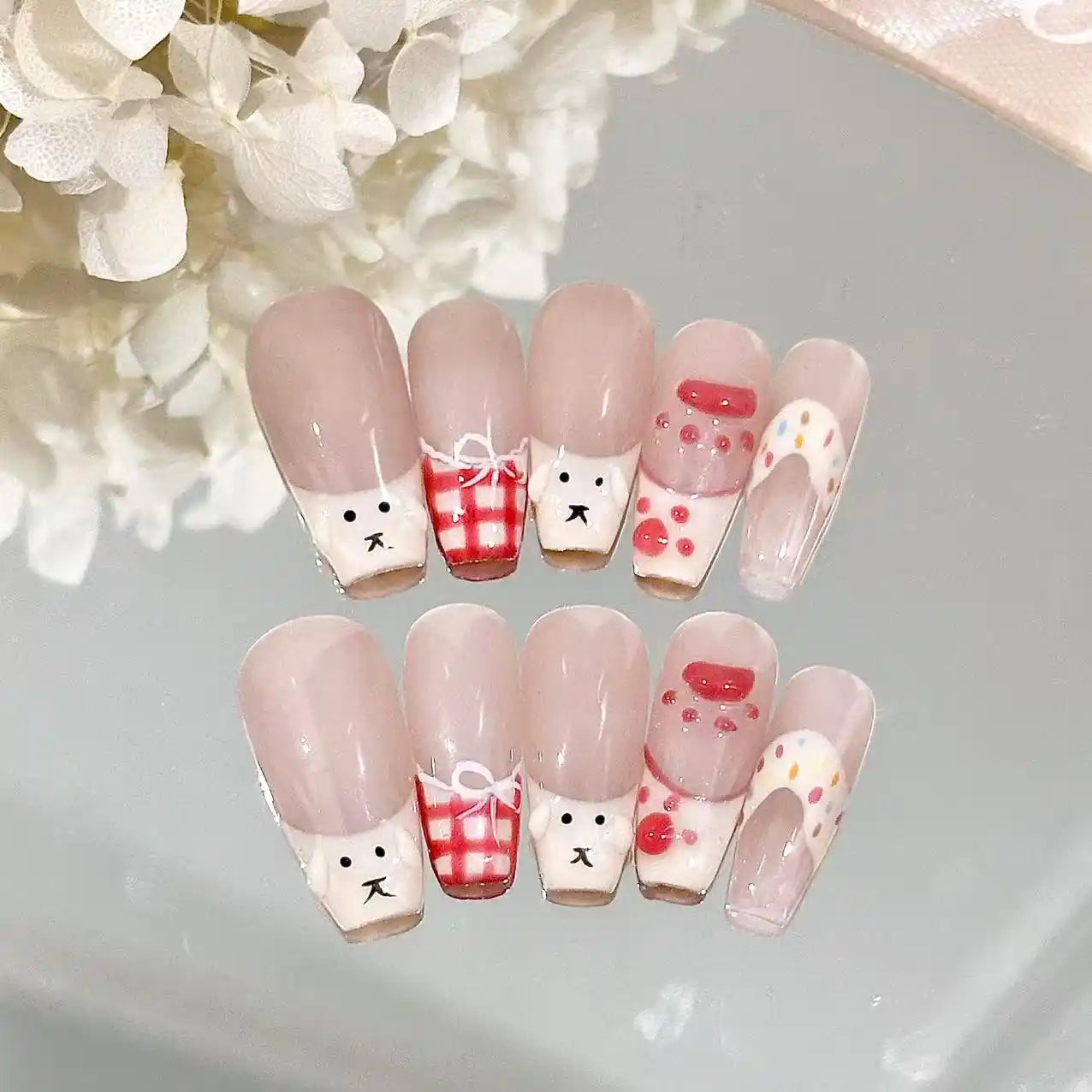 Bear On Cake Long Press On Nails