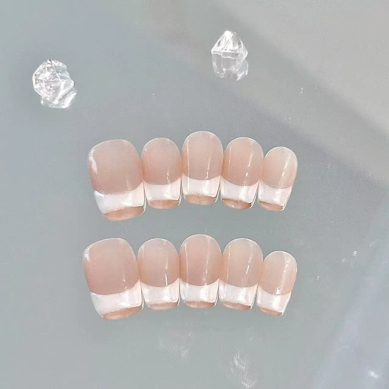 Chrome French Short Press On Nails