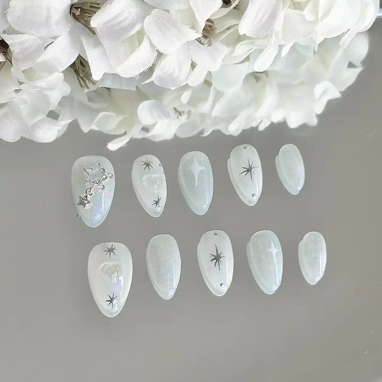Starry Silver Press On Nails