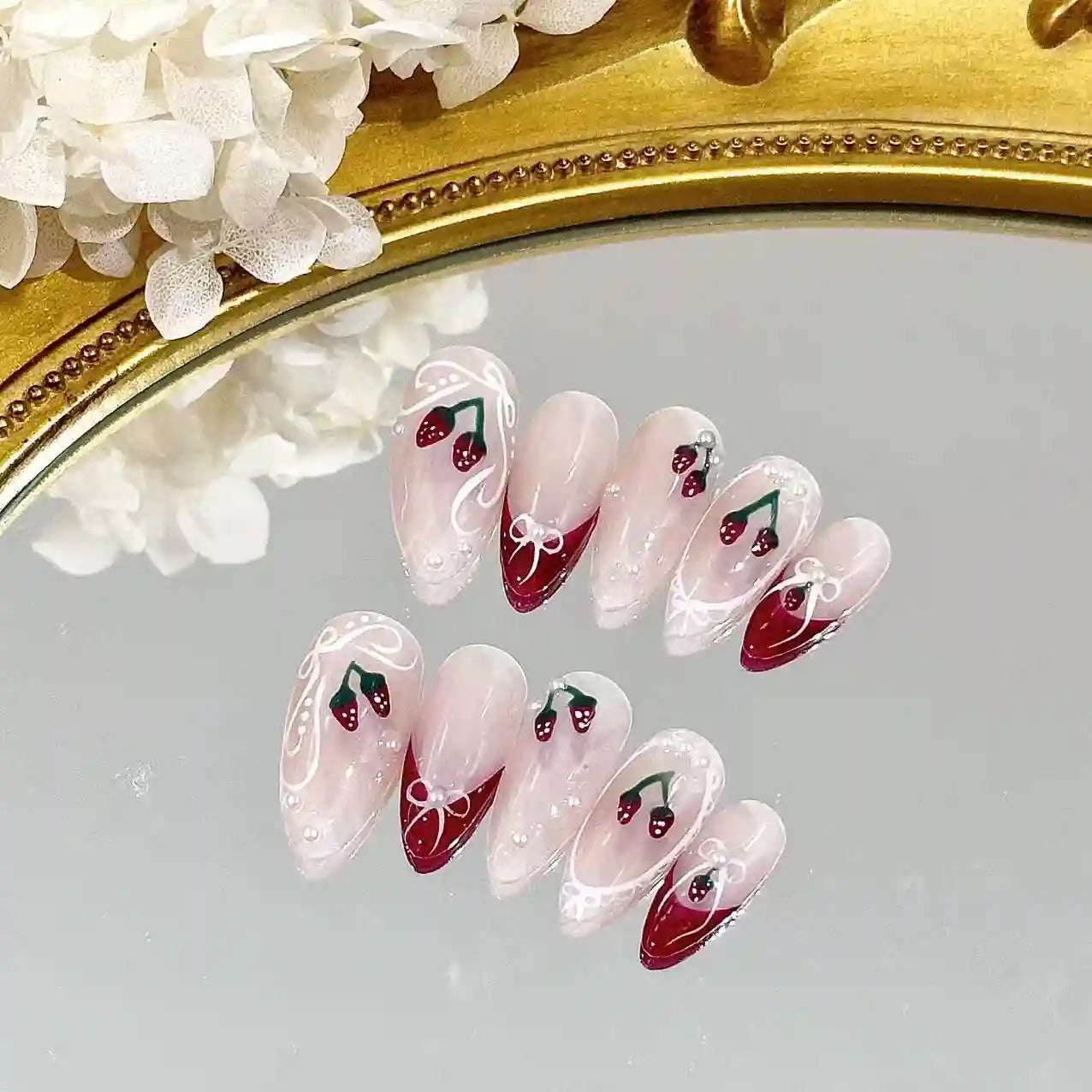 Strawberry In Lace Press On Nails