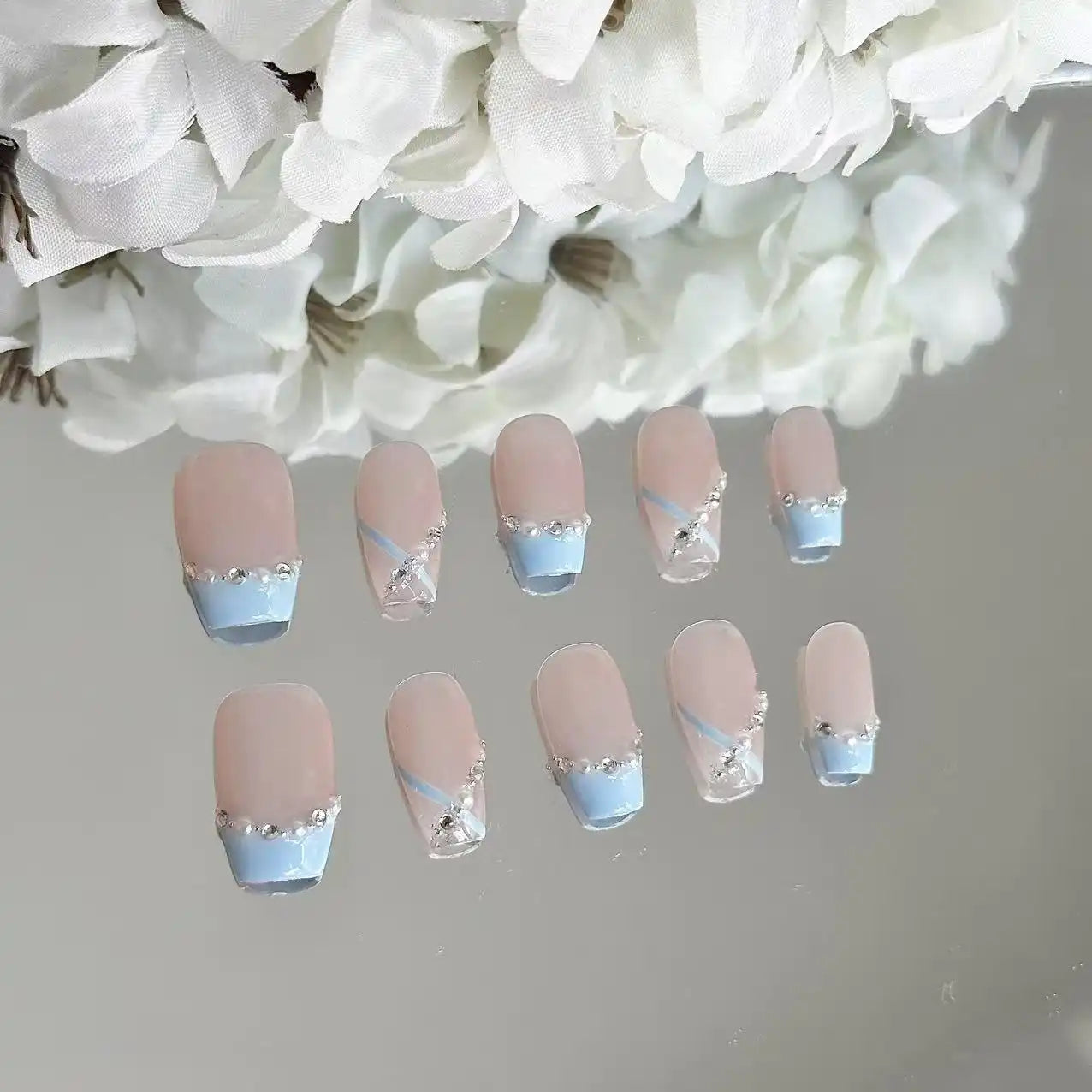 Blue Ribbon French Long Press On Nails