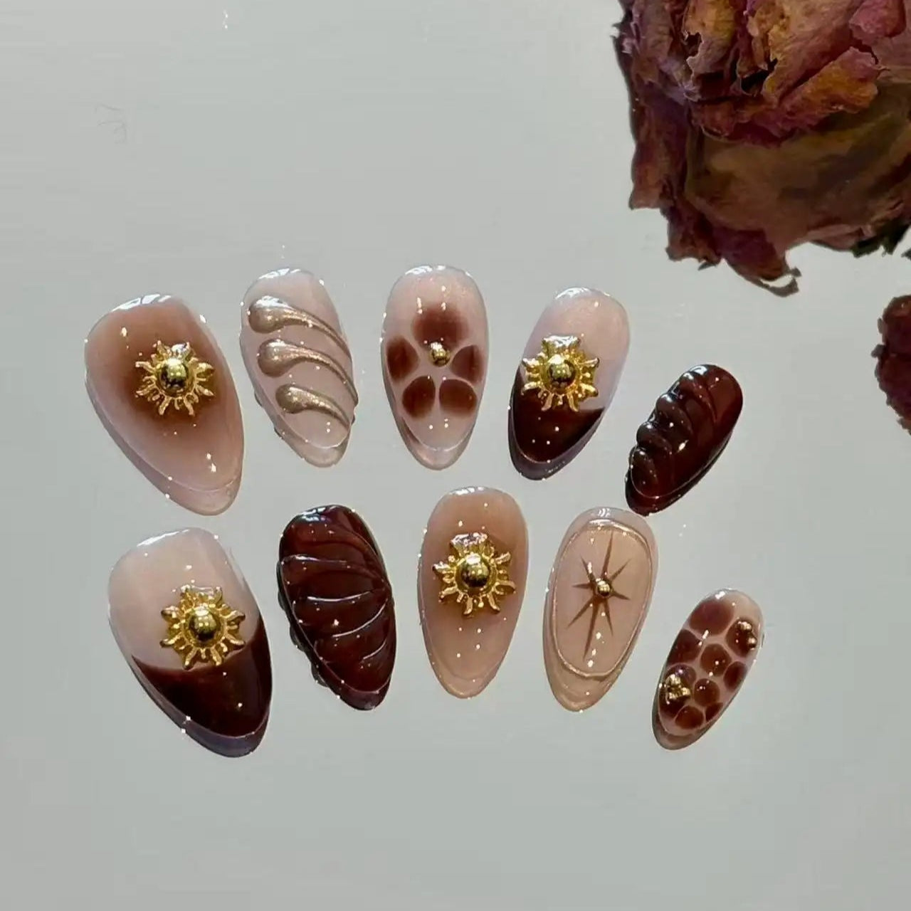 Mocha Gold Luxe Long Press On Nails