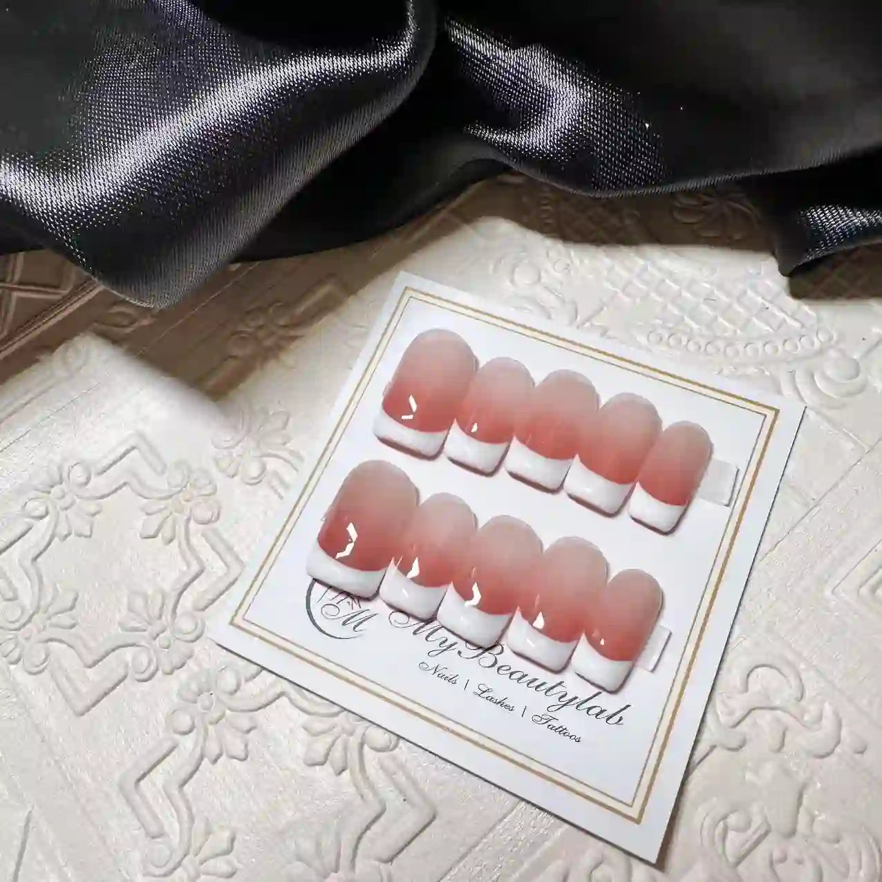 Blush Ombre French Long Press On Nails