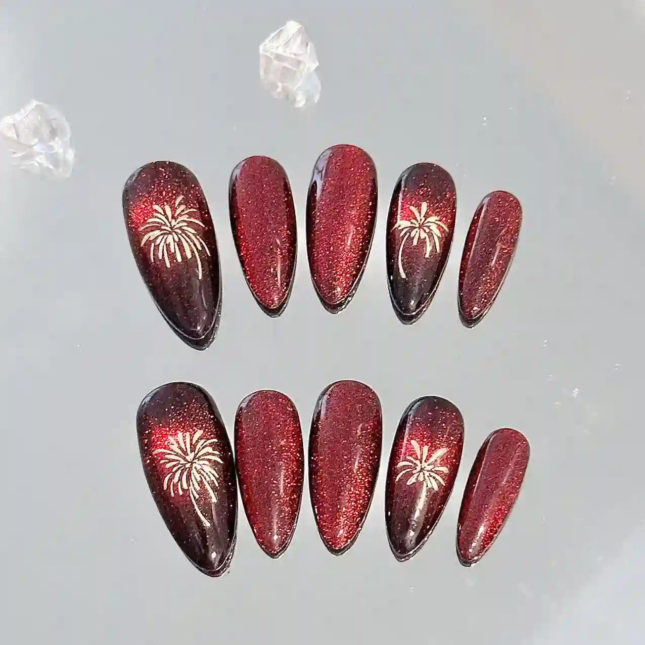 Crimson Firework Long Press On Nails