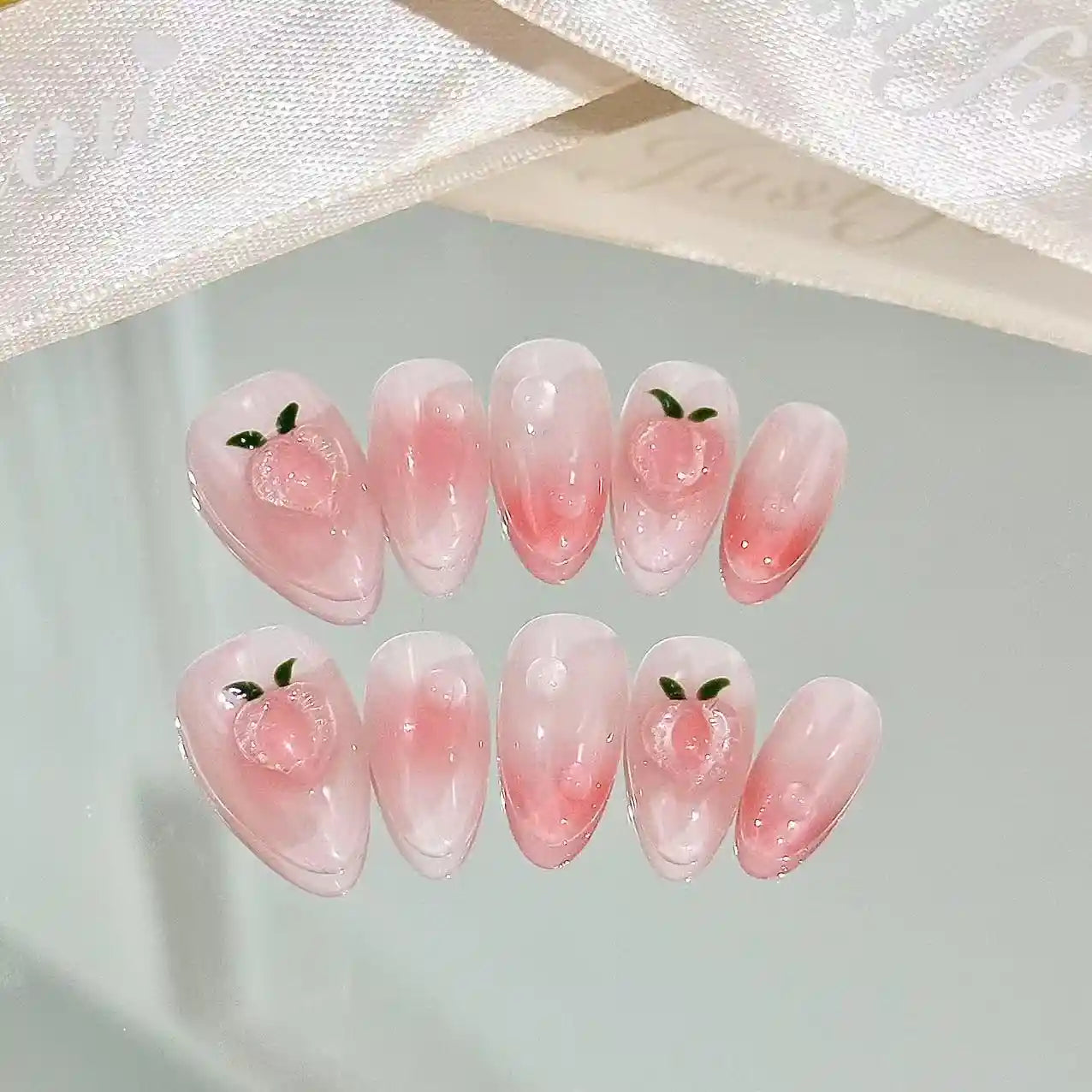 3D Peach Ombre Long Press On Nails