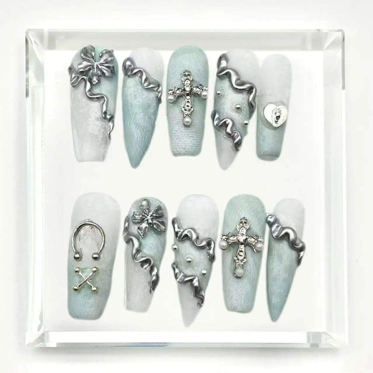 Frosted Mint Press On Nails