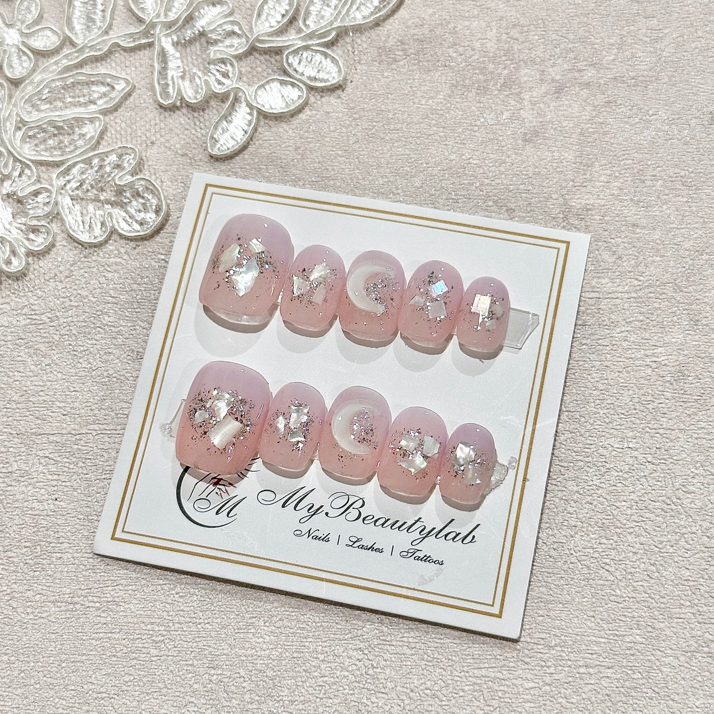 Light Pink Moon Short Press On Nails