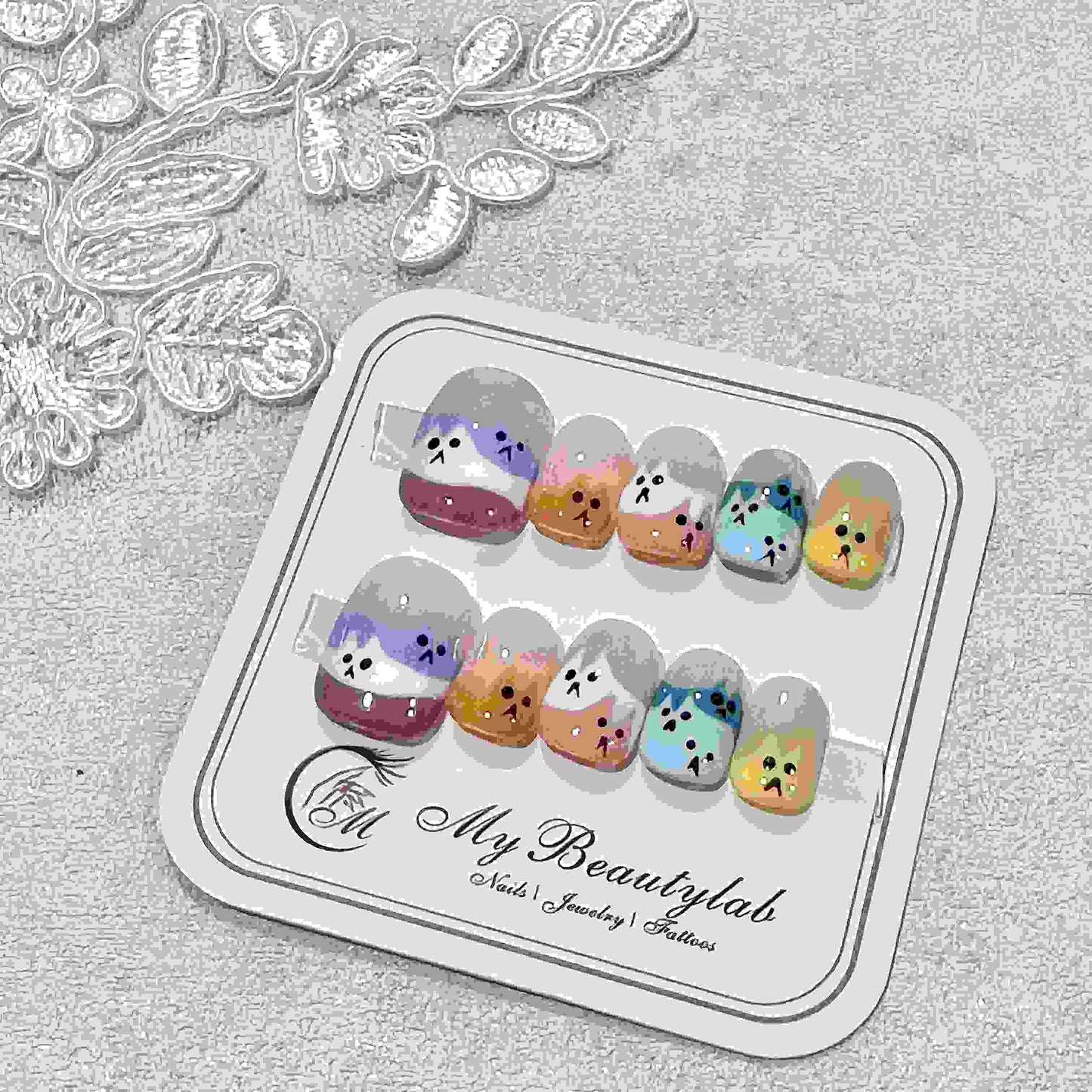 Cat Party Short Press On Nails