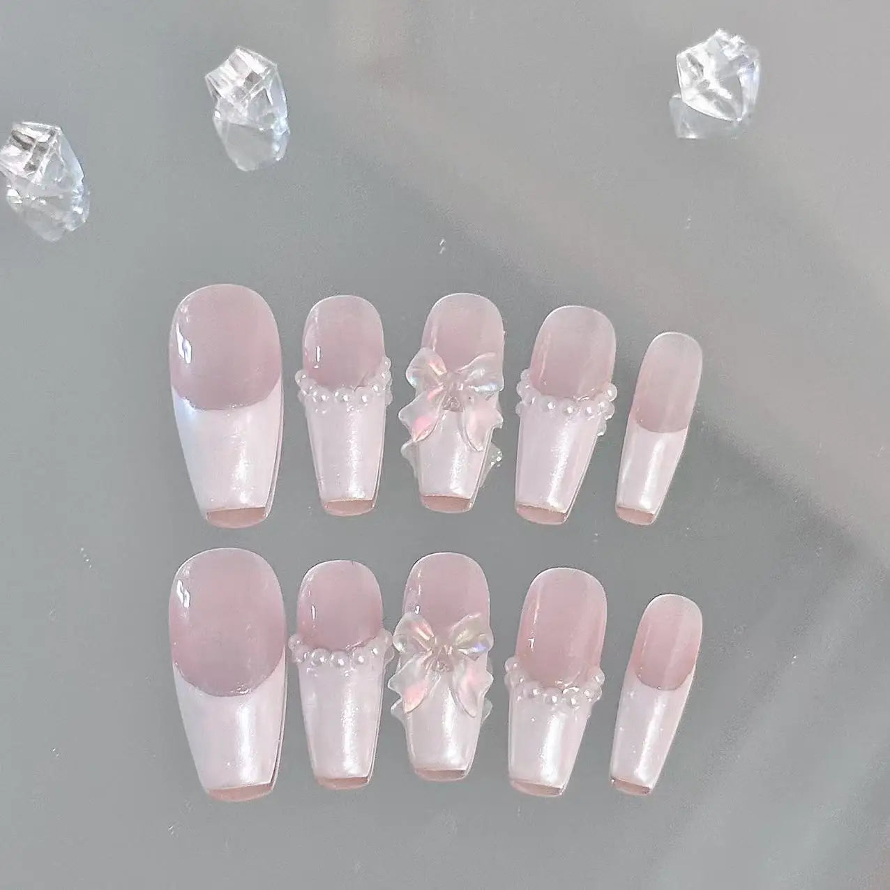 Chrome Ballerina French Long Press On Nails