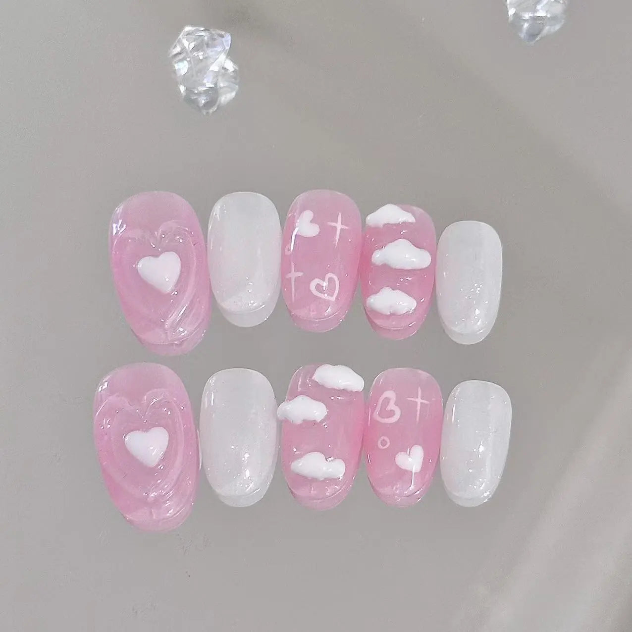 3D Cloud Pink Long Press On Nails