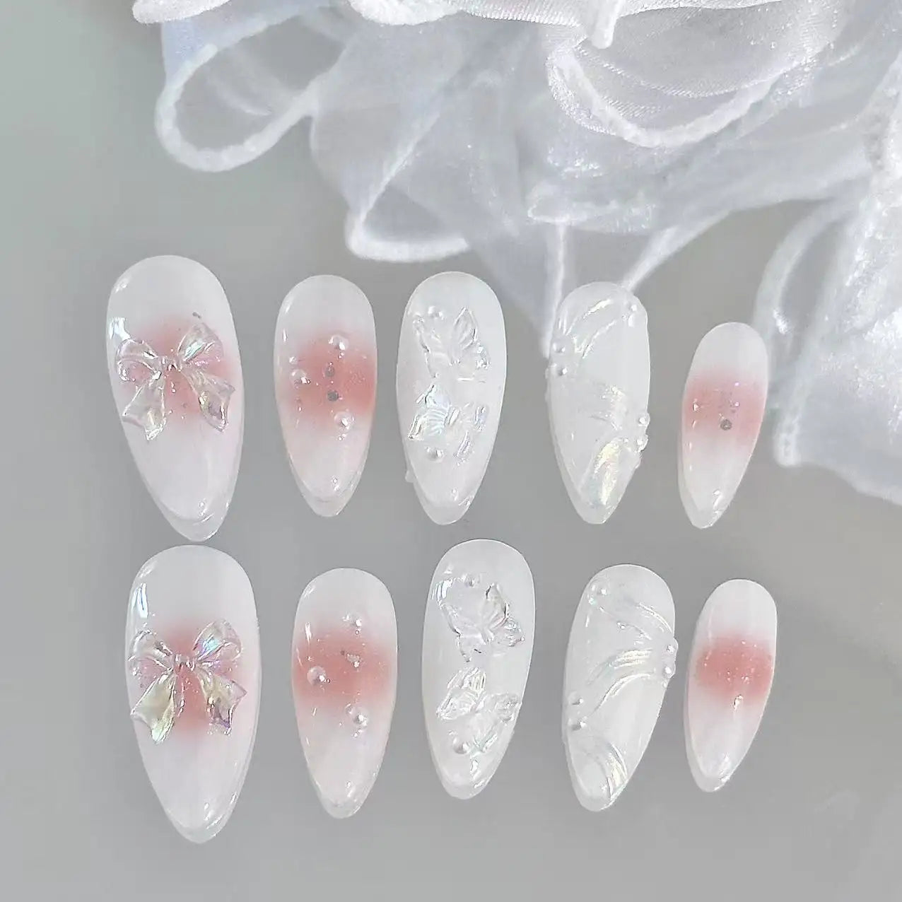 Blush On Cream Long Press On Nails