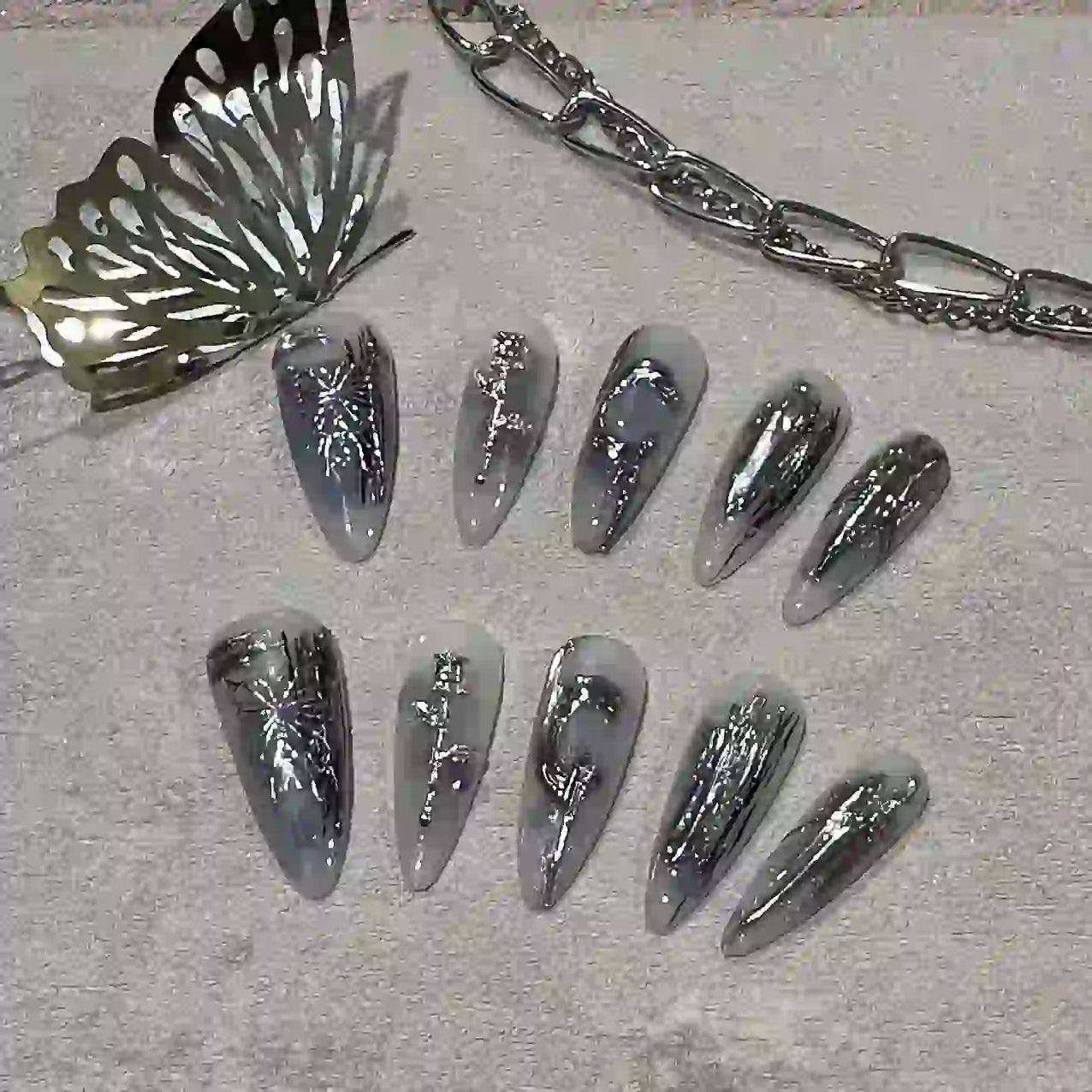 Midnight Lava Long Press On Nails