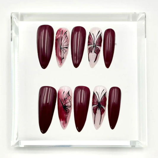 Crimson Whisper Long Press On Nails