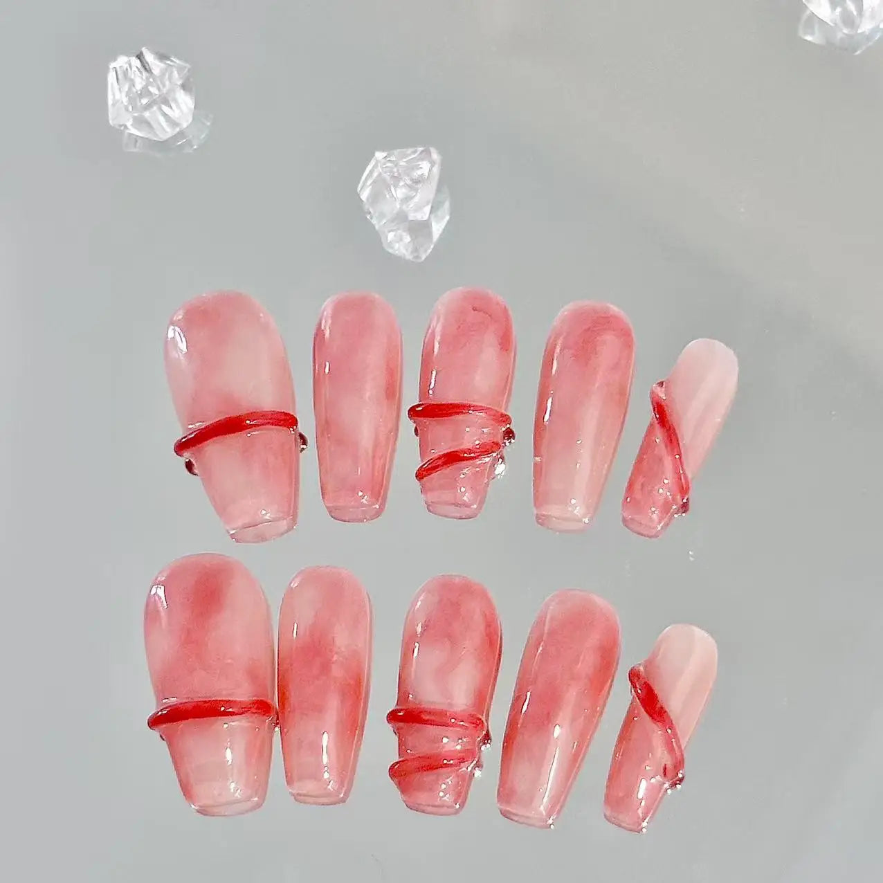 Cherry Ombre Long Press On Nails