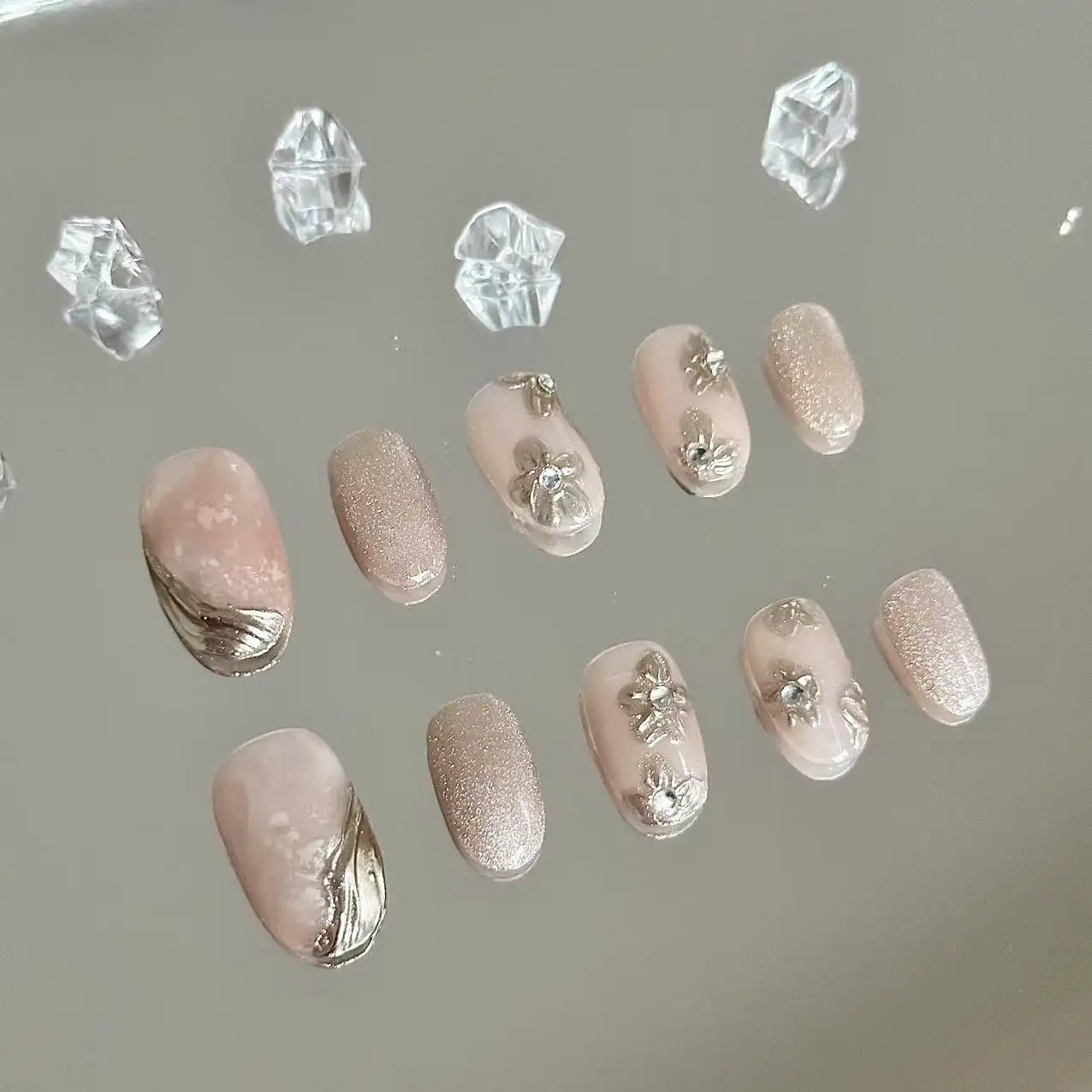Golden Marble Long Press On Nails