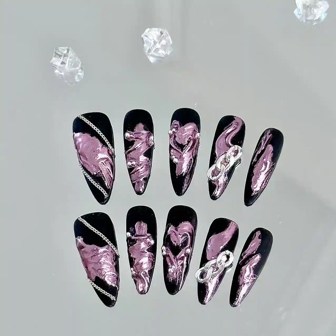 Aespa Metallic Pink Long Press On Nails