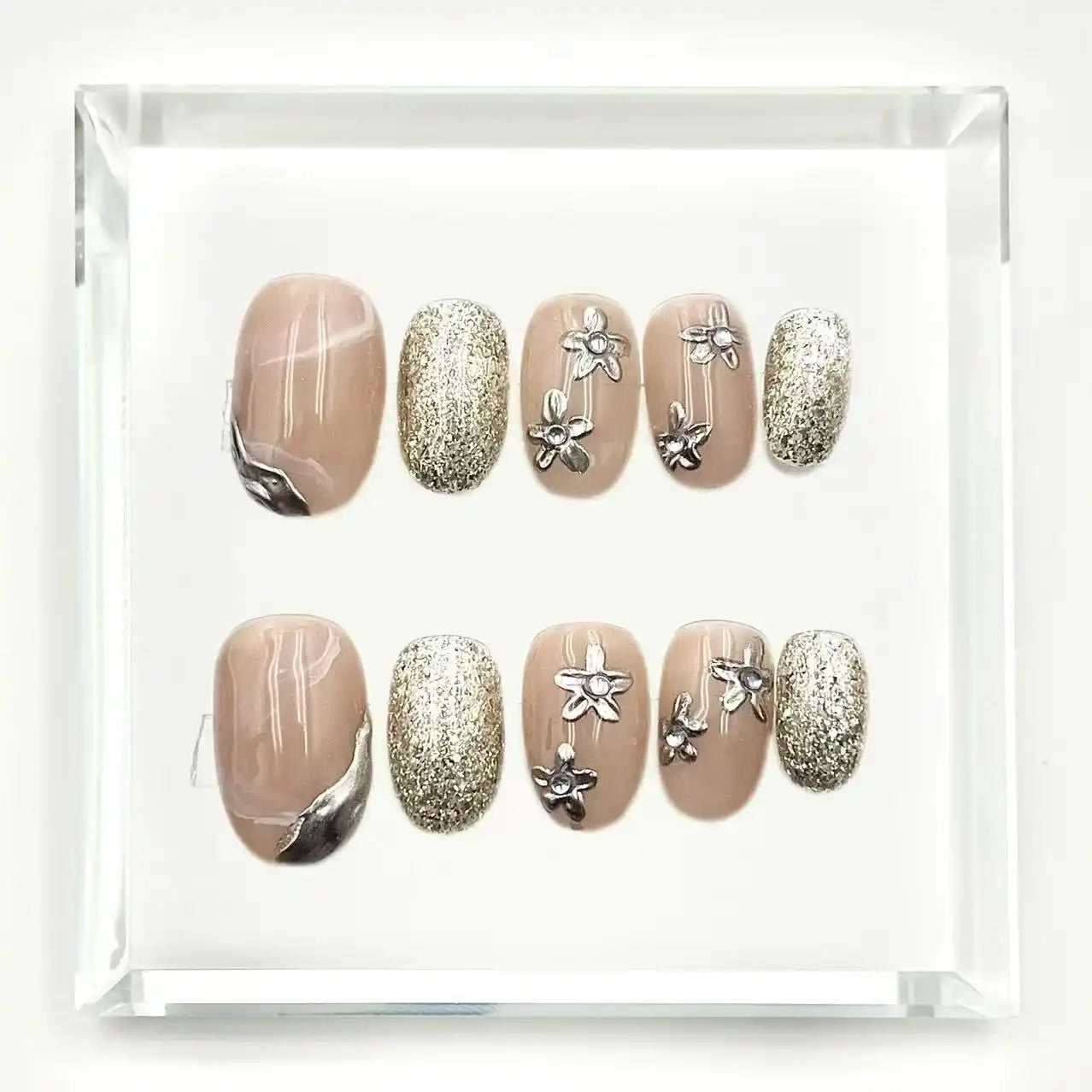 Silver Bloom Reverie Press On Nails