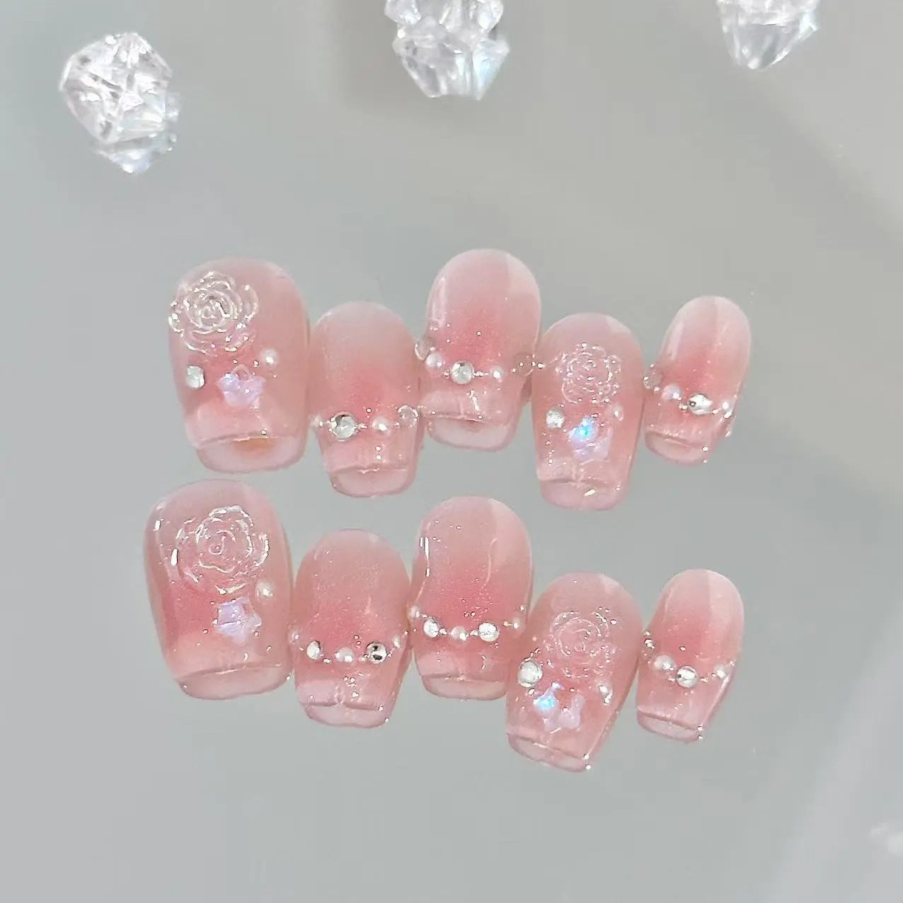 Glowing Blush Short Press On Nails