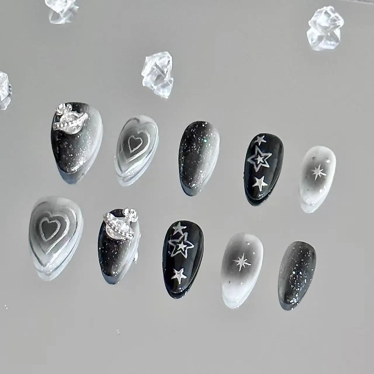 Aespa Dark Long Press On Nails