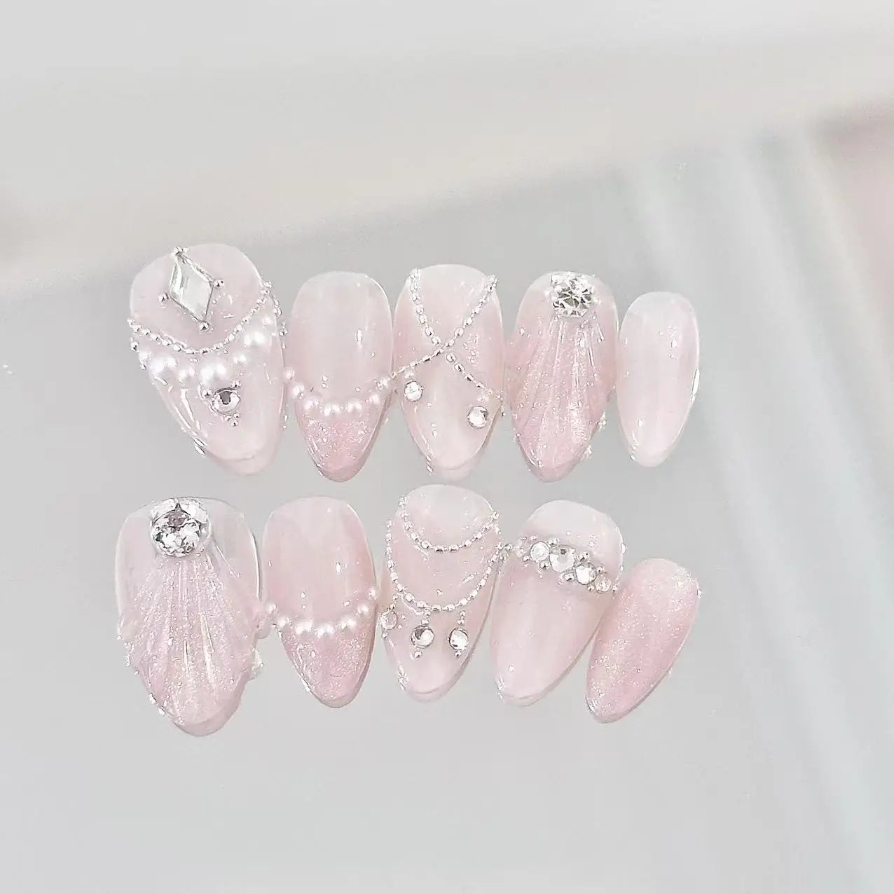 Blush Princess Necklace Long Press On Nails