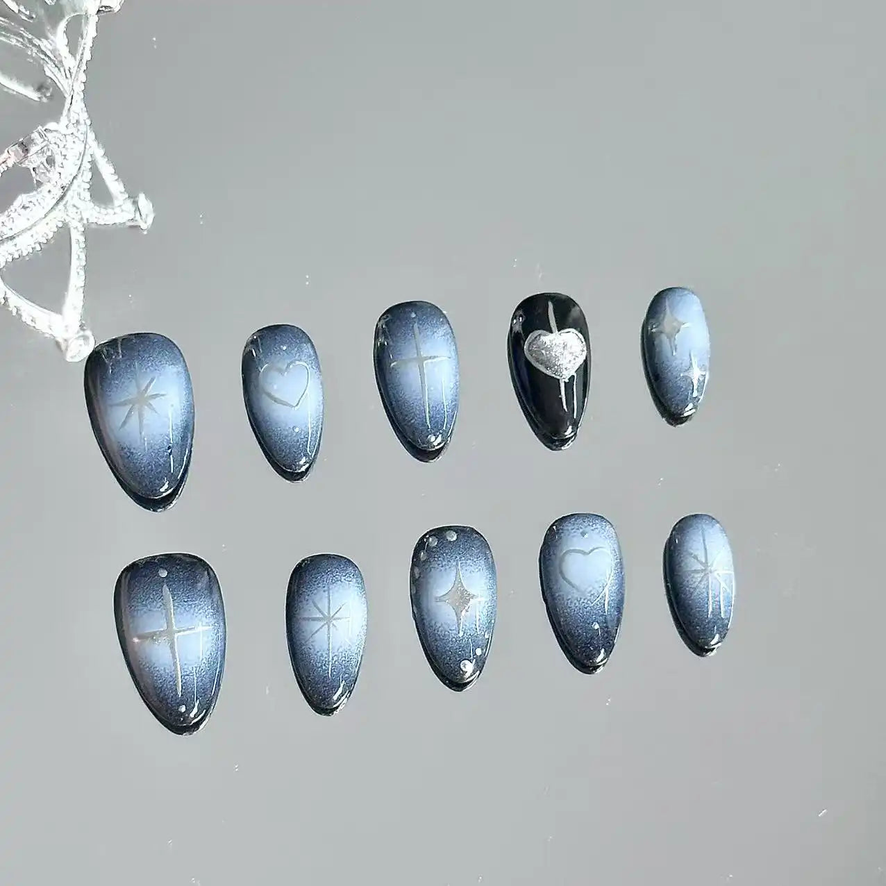 Dark Blue Radiant Long Press On Nails