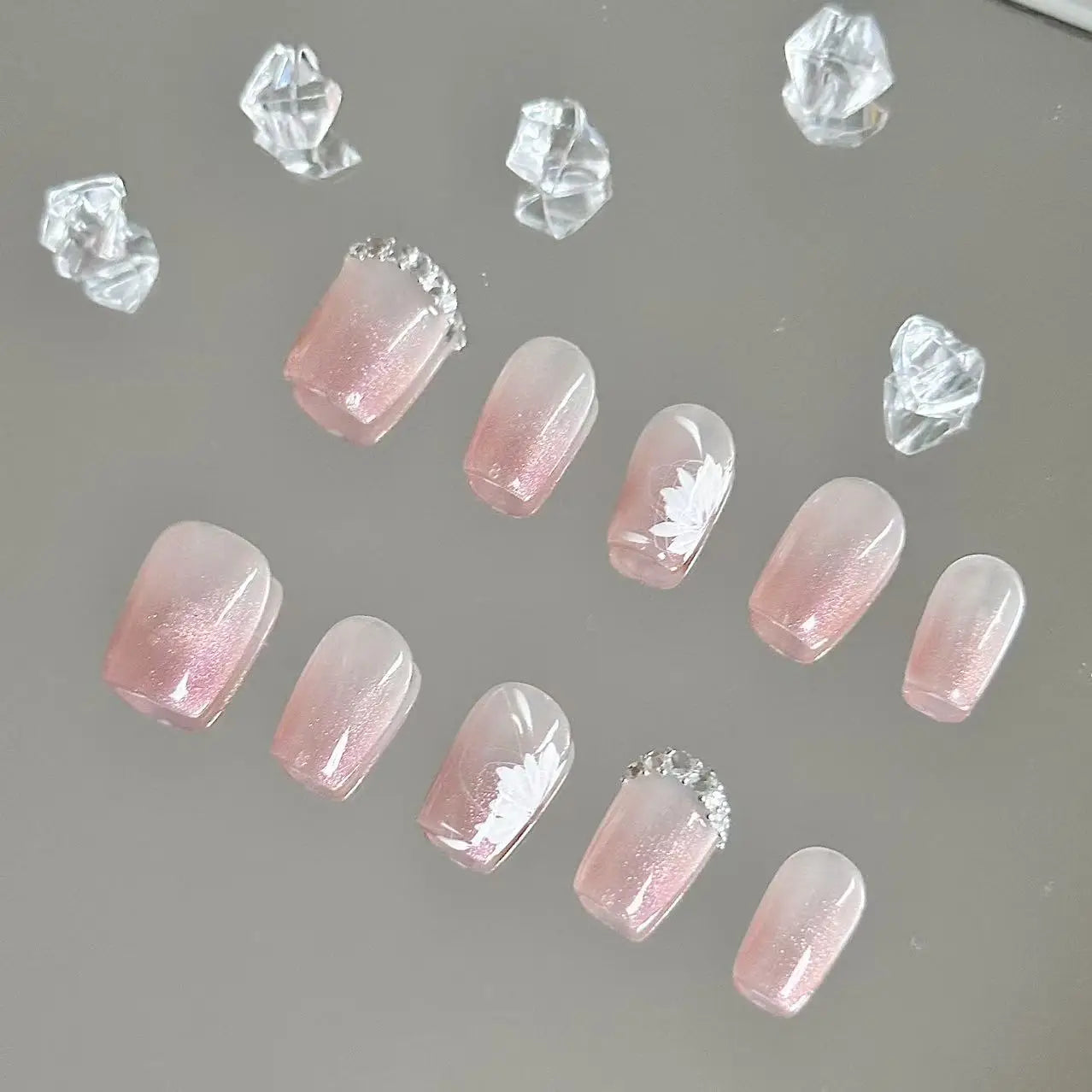 Pink Ombre Glitter French Press On Nails