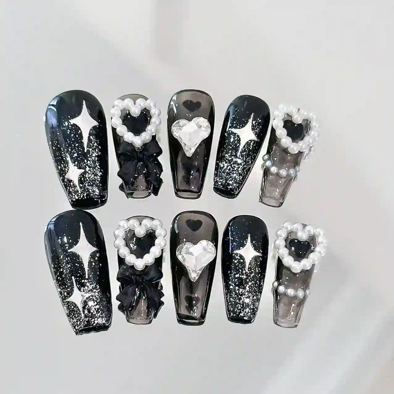 Kpop Idol In Black Long Press On Nails