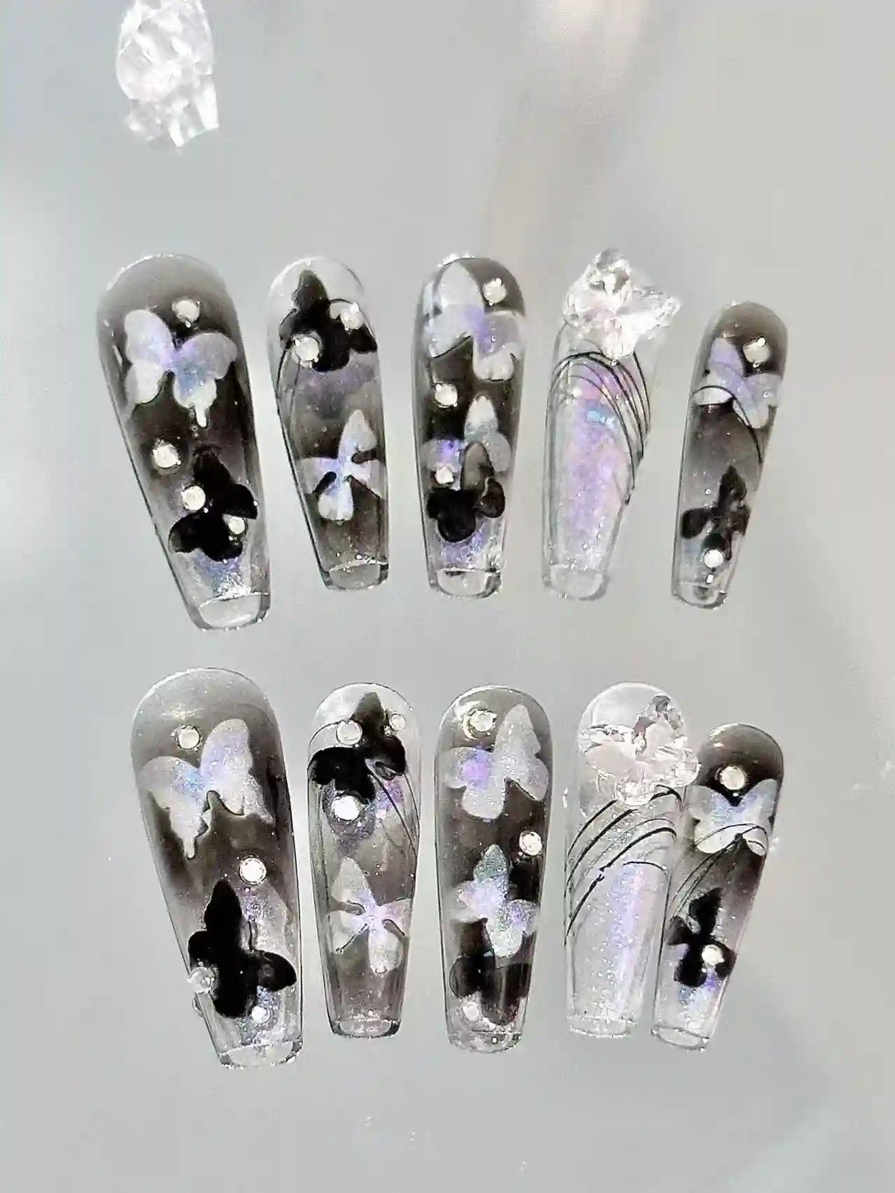 Butterfly In Dark Long Press On Nails