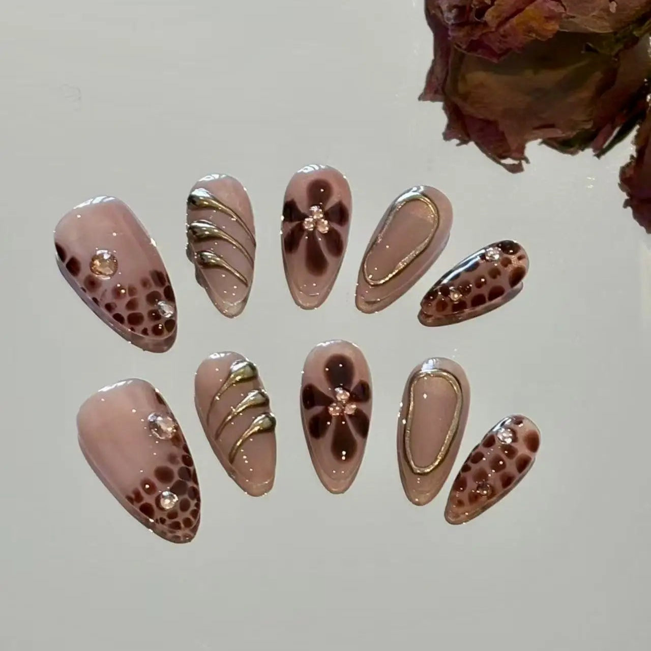 Espresso Leopard Glitz Long Press On Nails