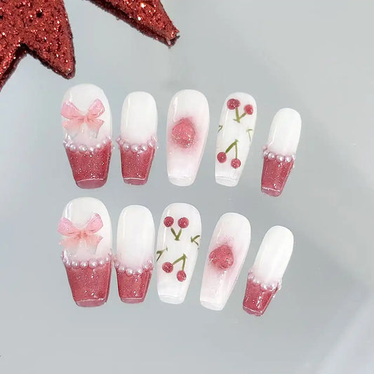 Cherry Delight Long Press On Nails