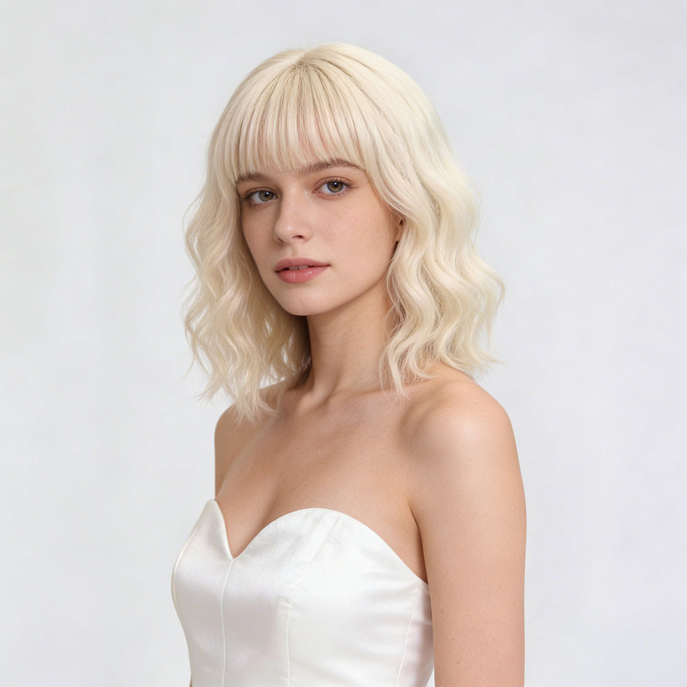 Vanilla White Wavy Lob Wig