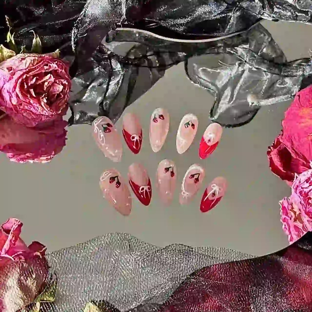 Strawberry In Lace Press On Nails