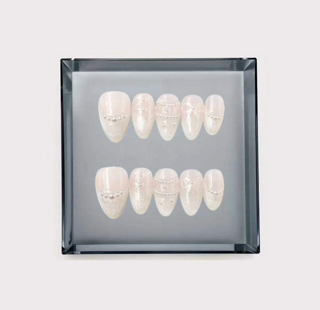 Coquette Pearl Ribbon Press On Nails