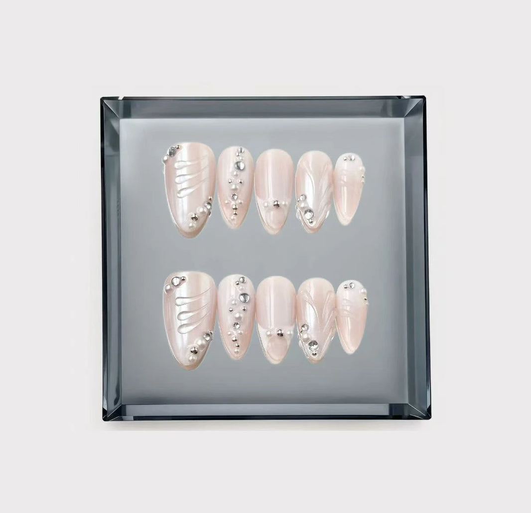 Serene Swirl Pearl Long Press On Nails