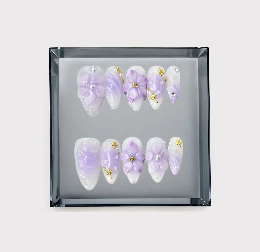 Enchanted Lavender Garden Long Press On Nails