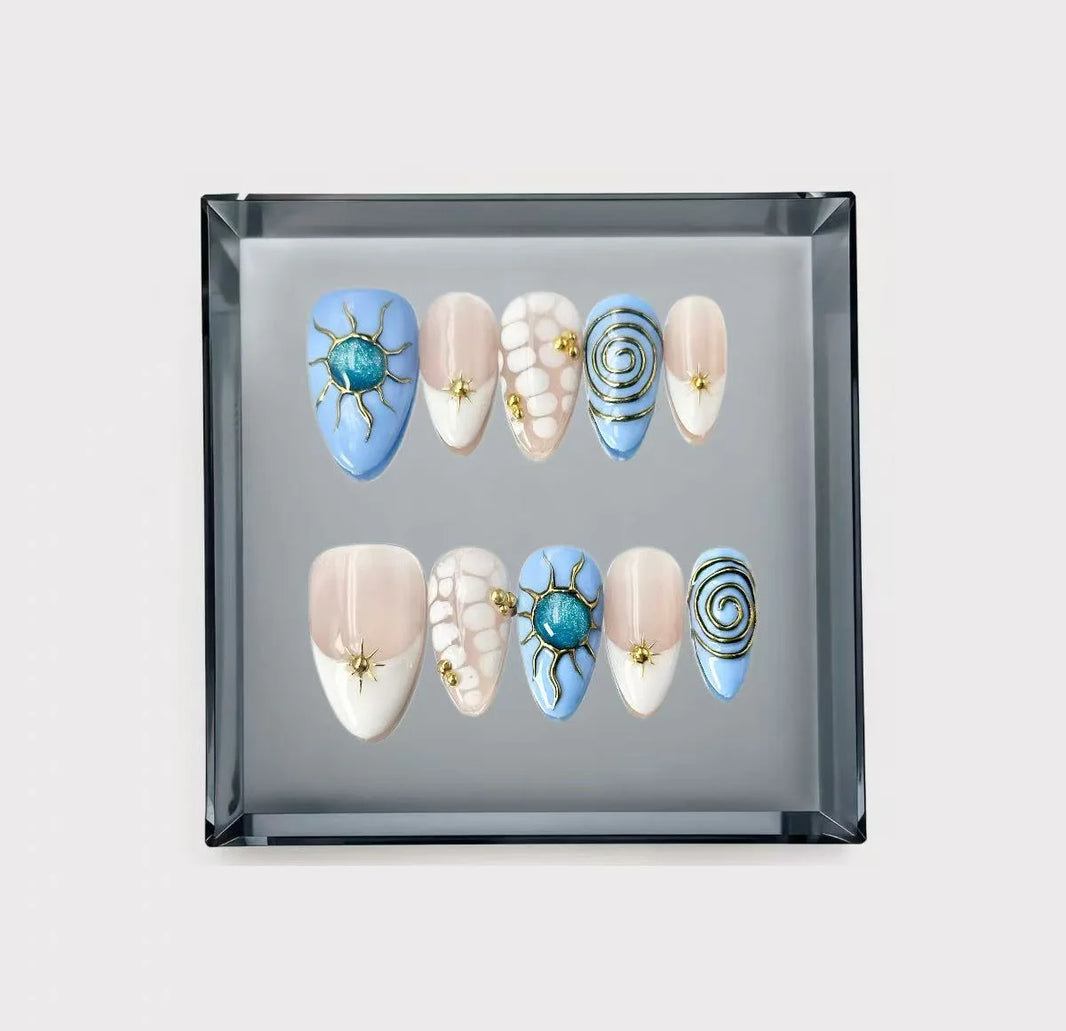 Midnight Moon Cat Eye Short Press On Nails