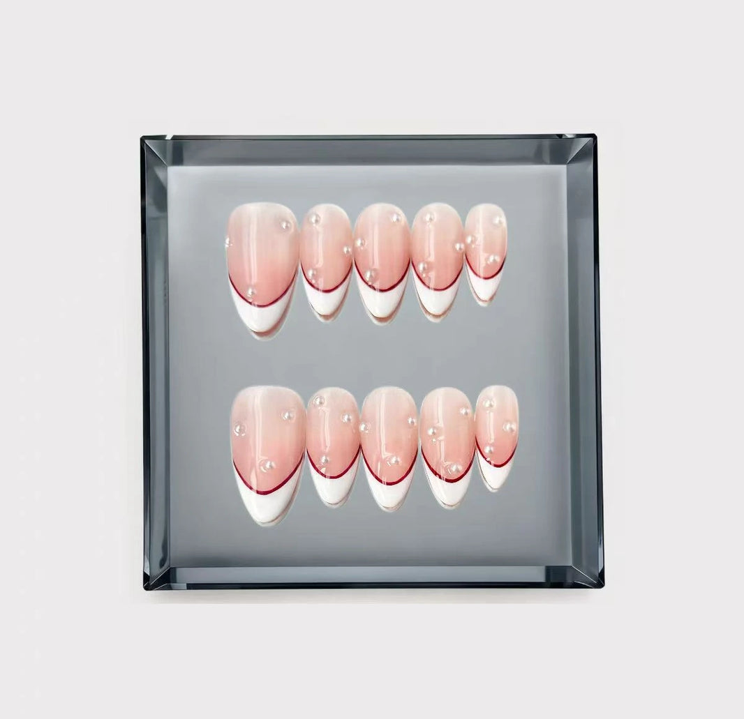 Ruby Pearl French Long Press On Nails