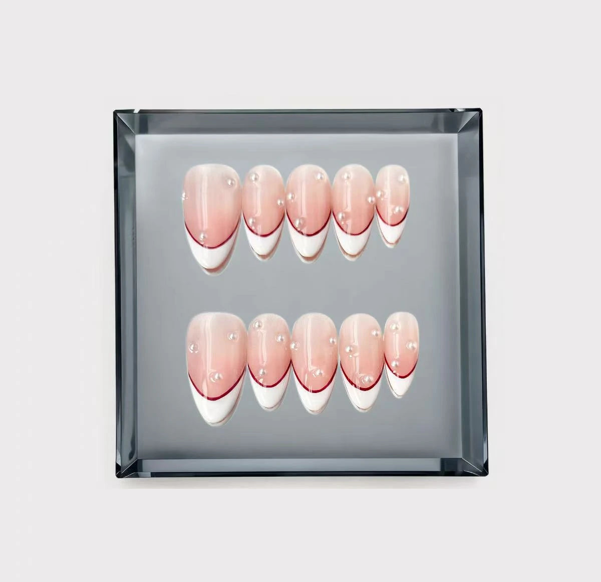 Ruby Pearl French Long Press On Nails