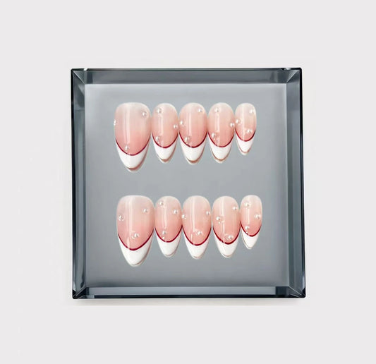 Ruby Pearl French Long Press On Nails