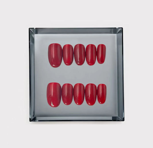 Crimson Velvet Shimmer Short Press On Nails