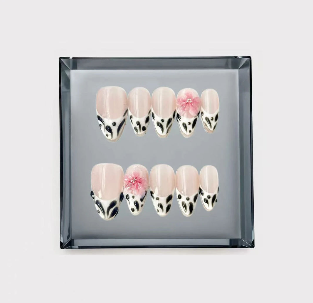 Wild Blossom Cow Print Long Press On Nails
